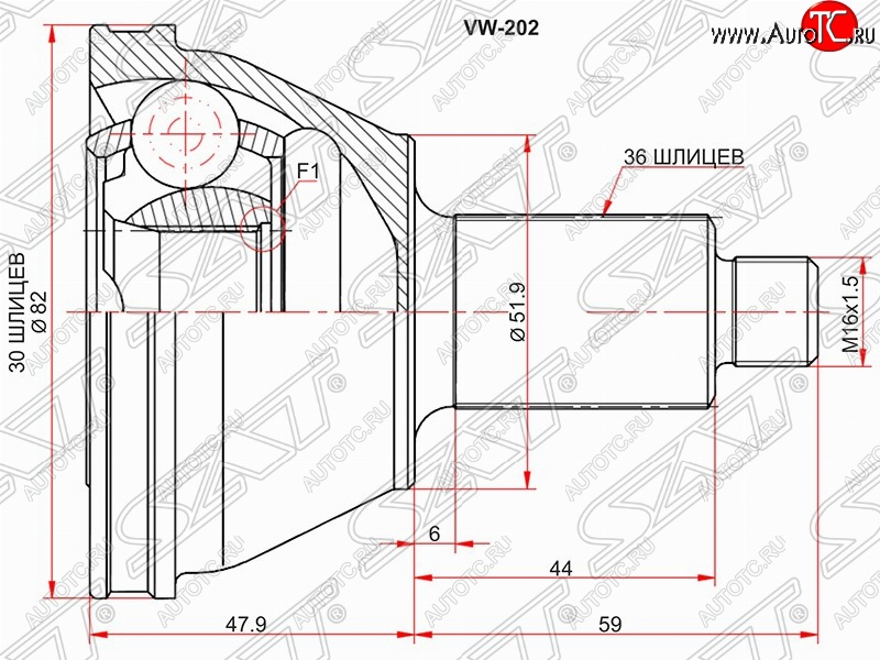 1 499 р. ШРУС SAT (наружный, 30*36*51.9 мм) Audi A2 8Z хэтчбэк 5 дв. (1999-2005)  с доставкой в г. Чебоксары