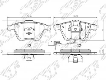 Передние тормозные колодки SAT (156,36/155,27х73х19,9 мм) Audi A3 8PA хэтчбэк 5 дв. 3-ий рестайлинг (2010-2013)