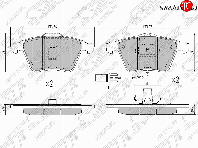 1 299 р. Колодки тормозные передние SAT (пр-во Китай) Audi A6 C6 дорестайлинг, универсал (2004-2008)  с доставкой в г. Чебоксары