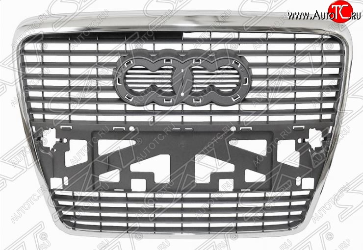 6 349 р. Решетка радиатора SAT (под гос. номера, хром) Audi A6 C6 дорестайлинг, седан (2004-2008) (Неокрашенная)  с доставкой в г. Чебоксары