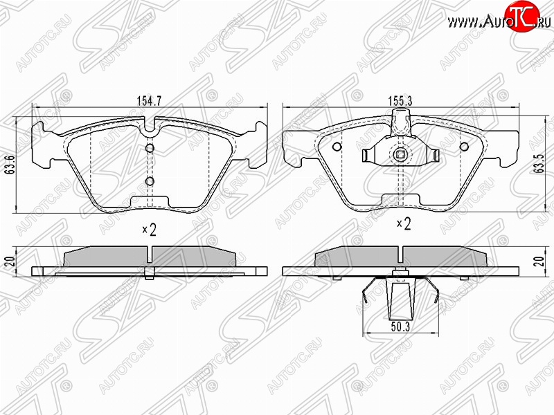 1 129 р. Колодки тормозные SAT (передние) BMW 5 серия E60 седан дорестайлинг (2003-2007)  с доставкой в г. Чебоксары