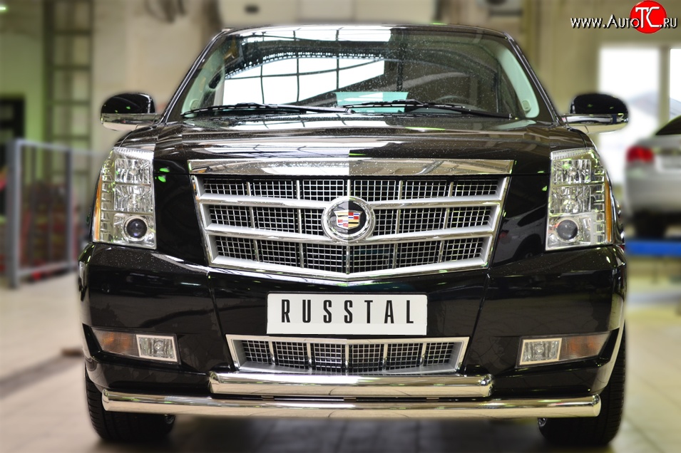 24 499 р. Защита переднего бампера (2 трубыØ76 мм, нержавейка) SLITKOFF Cadillac Escalade GMT926 джип 5 дв. короткая база (2006-2014)  с доставкой в г. Чебоксары