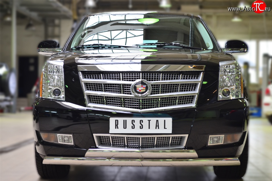 19 999 р. Защита переднего бампера (2 трубыØ75х42 мм, нержавейка) Russtal Cadillac Escalade GMT926 джип 5 дв. короткая база (2006-2014)  с доставкой в г. Чебоксары