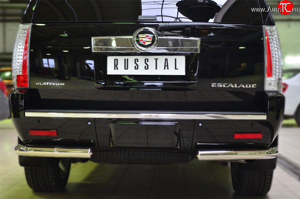 14 399 р. Защита заднего бампера (Ø76 мм уголки, нержавейка) SLITKOFF Cadillac Escalade GMT926 джип 5 дв. короткая база (2006-2014)  с доставкой в г. Чебоксары