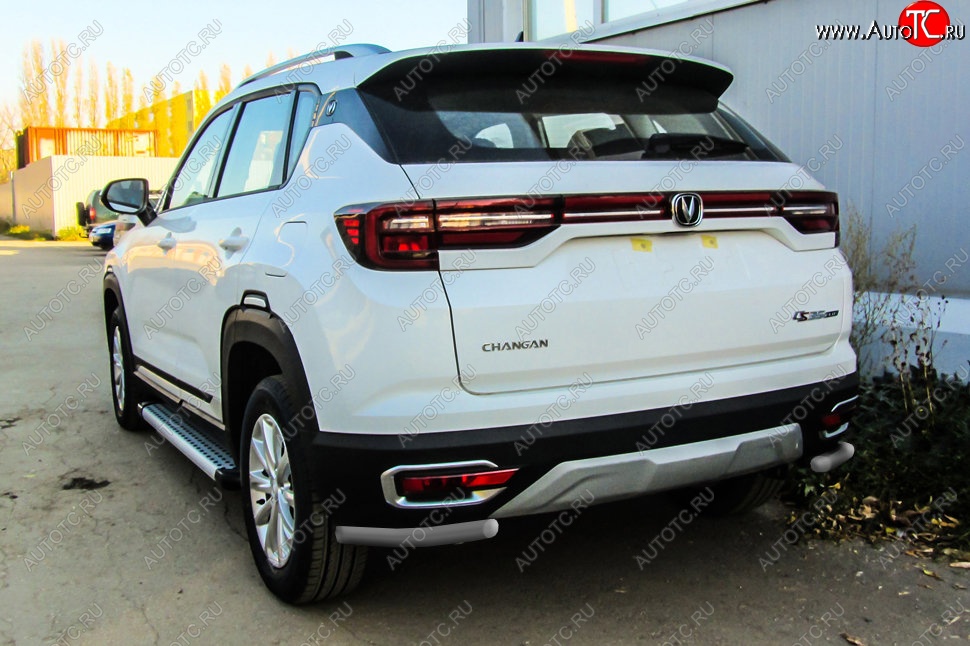 6 499 р. Защита заднего бампера Slitkoff (уголки из 1 трубы d42 мм)  Changan CS35 Plus (2018-2022) дорестайлинг (Сталь с полимерным покрытием. Цвет: серебристый)  с доставкой в г. Чебоксары