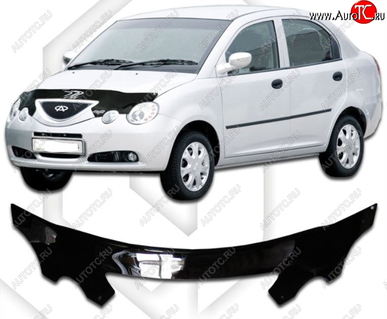 2 399 р. Дефлектор капота CA-Plastic Chery QQ6 (2006-2010) (Classic черный, Без надписи)  с доставкой в г. Чебоксары