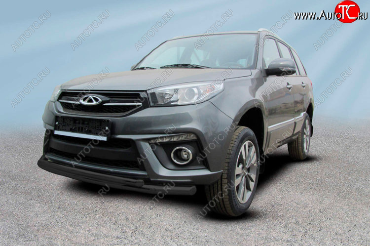 12 699 р. Защита переднего бампера Slitkoff (Ø 57+Ø 42)  Chery Tiggo 3 (2014-2020) (Цвет: черный)  с доставкой в г. Чебоксары