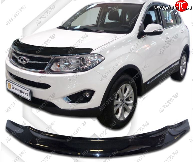 2 399 р. Дефлектор капота CA-Plastic Chery Tiggo 5 (T21) рестайлинг (2017-2020) (Classic черный, Без надписи)  с доставкой в г. Чебоксары