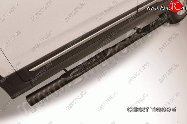 12 399 р. Защита порогов Slitkoff (труба, d76)  Chery Tiggo 5  (T21) (2014-2017) дорестайлинг (Цвет: серебристый)  с доставкой в г. Чебоксары