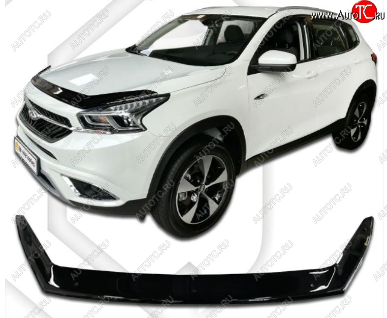 2 299 р. Дефлектор капота CA-Plastiс Chery Tiggo 7 (2016-2020) (Classic черный, Без надписи)  с доставкой в г. Чебоксары