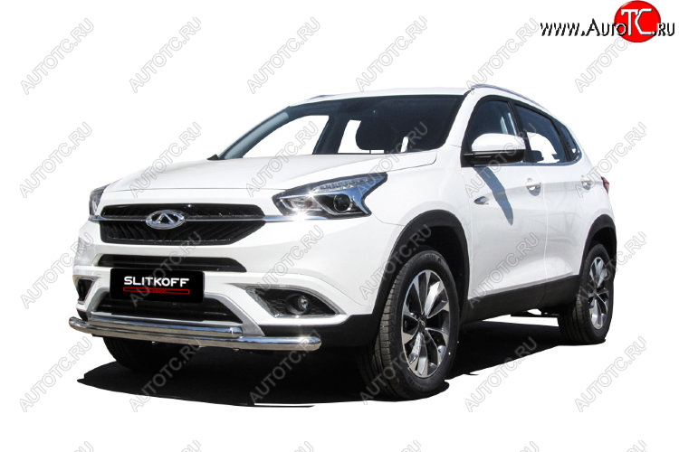 12 299 р. Защита переднего бампера Slitkoff (Ø 57+Ø 42).  Chery Tiggo 7 (2016-2020) (Полированная нержавейка)  с доставкой в г. Чебоксары