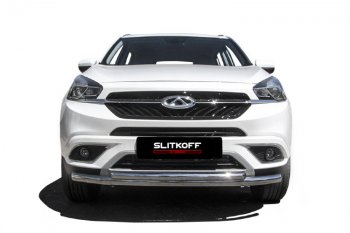 12 299 р. Защита переднего бампера Slitkoff (Ø 57+Ø 42).  Chery Tiggo 7 (2016-2020) (Полированная нержавейка)  с доставкой в г. Чебоксары. Увеличить фотографию 3