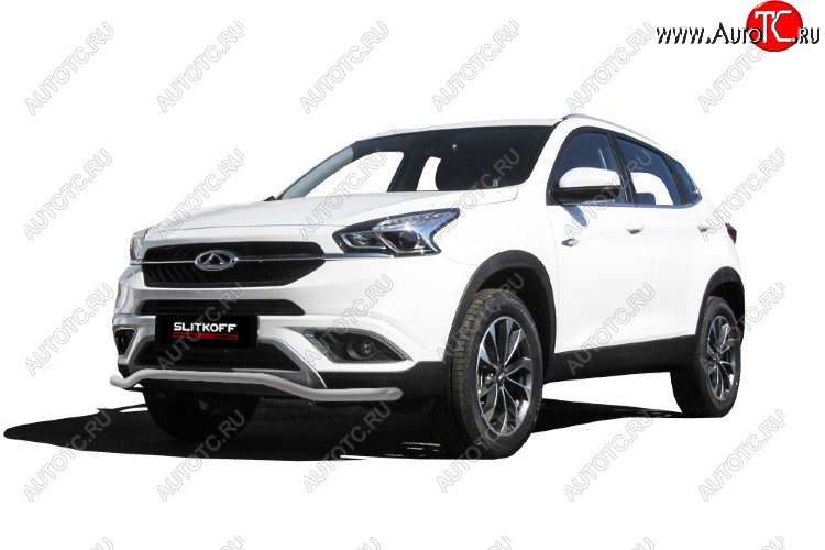 7 999 р. Защита переднего бампера Slitkoff (Ø 42 мм, волна)  Chery Tiggo 7 (2016-2020) (Цвет: серебристый)  с доставкой в г. Чебоксары