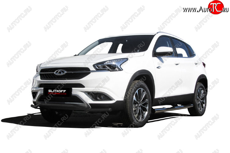10 399 р. Защита переднего бампера Slitkoff (Ø 42 мм, волна)  Chery Tiggo 7 (2016-2020) (Цвет: черный)  с доставкой в г. Чебоксары