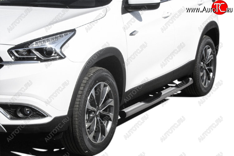 12 499 р. Защита порогов Slitkoff (Ø 76 мм, с проступями)  Chery Tiggo 7 (2016-2020) (Цвет: серебристый)  с доставкой в г. Чебоксары