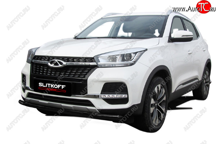 7 599 р. Защита переднего бампера Slitkoff (Ø 57 мм)  Chery Tiggo 4 (2018-2023) 1-ый рестайлинг (Цвет: черный)  с доставкой в г. Чебоксары