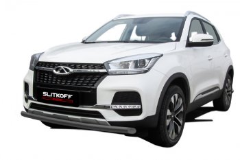 Защита переднего бампера Slitkoff (Ø 57 мм) Chery Tiggo 4 (2018-2023) 1-ый рестайлинг (Цвет: серебристый)