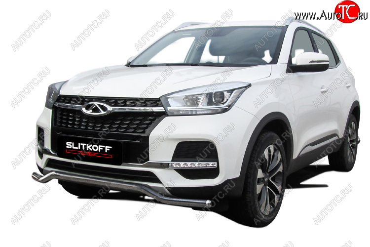 11 599 р. Защита переднего бампера Slitkoff (Ø 42 мм, волна)  Chery Tiggo 4 (2018-2023) 1-ый рестайлинг (Полированная нержавейка)  с доставкой в г. Чебоксары