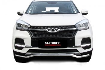 11 599 р. Защита переднего бампера Slitkoff (Ø 42 мм, волна)  Chery Tiggo 4 (2018-2023) 1-ый рестайлинг (Полированная нержавейка)  с доставкой в г. Чебоксары. Увеличить фотографию 2