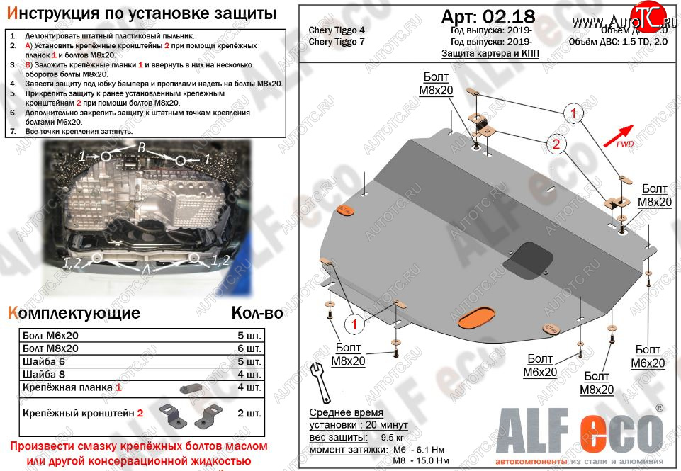 3 579 р. Защита картера двигателя и КПП (V-1,5;1,5T;2,0, большая) ALFECO Chery Tiggo 7 (2020-2025) (Сталь 2 мм)  с доставкой в г. Чебоксары