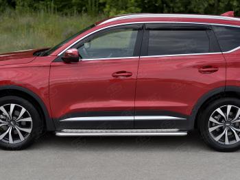 21 999 р. Порожки для ног SLITKOFF (Ø42 мм)  Chery Tiggo 7 PRO (2019-2025) (профиль - сталь окрашенная, лист - алюминий)  с доставкой в г. Чебоксары. Увеличить фотографию 2