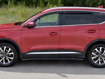 10 599 р. Защита порогов (Ø63 мм, с полимерным покрытием) SLITKOFF  Chery Tiggo 7 PRO (2019-2025) (круглые торцы, черный)  с доставкой в г. Чебоксары. Увеличить фотографию 2