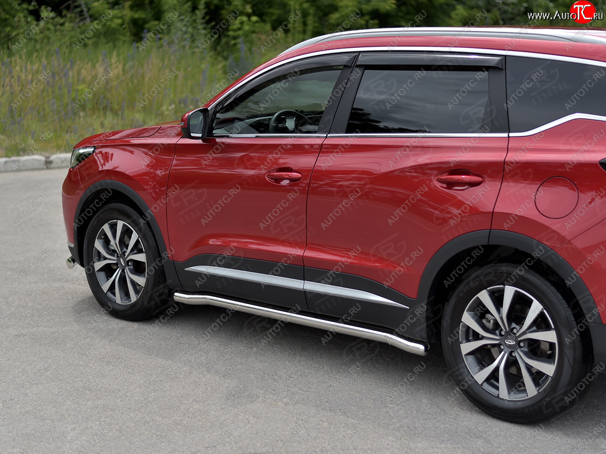 17 499 р. Защита порогов SLITKOFF (Ø63 мм, нержавейка) SLITKOFF  Chery Tiggo 7 PRO (2019-2025) (круглые торцы)  с доставкой в г. Чебоксары