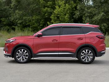 17 499 р. Защита порогов SLITKOFF (Ø63 мм, нержавейка) SLITKOFF  Chery Tiggo 7 PRO (2019-2025) (круглые торцы)  с доставкой в г. Чебоксары. Увеличить фотографию 3