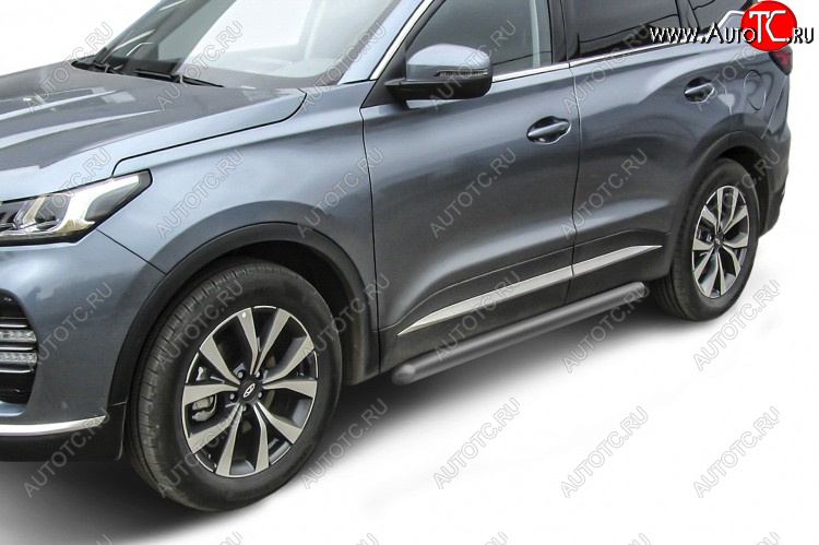9 699 р. Защита порогов Slitkoff (Ø 76 мм, труба). Chery Tiggo 7 PRO (2019-2025) (Цвет: серебристый)  с доставкой в г. Чебоксары