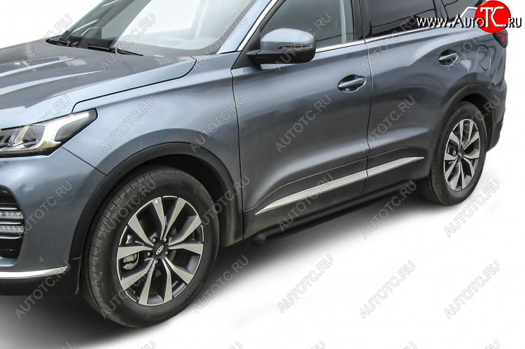 9 699 р. Защита порогов Slitkoff (Ø 76 мм, труба)  Chery Tiggo 7 PRO (2019-2025) (Цвет: черный)  с доставкой в г. Чебоксары