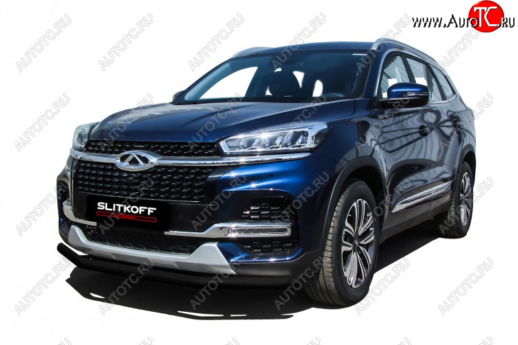 7 999 р. Защита переднего бампера Slitkoff (Ø 57 мм) Chery Tiggo 8 1 T18 рестайлинг (2019-2023) (Цвет: черный)  с доставкой в г. Чебоксары