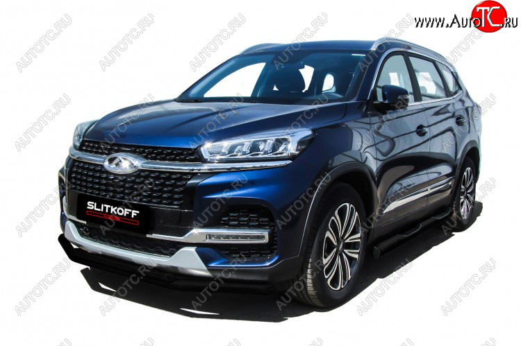 9 699 р. Защита переднего бампера Slitkoff (Ø 57+Ø 42).  Chery Tiggo 8  1 T18 (2019-2023) рестайлинг (Цвет: черный)  с доставкой в г. Чебоксары