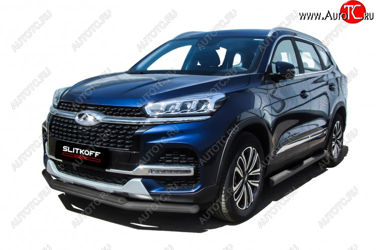 9 699 р. Защита переднего бампера Slitkoff (Ø 57+Ø 42).  Chery Tiggo 8  1 T18 (2019-2023) рестайлинг (Цвет: серебристый)  с доставкой в г. Чебоксары