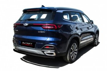 Защита заднего бампера Slitkoff (Ø 57 мм) Chery Tiggo 8  1 T18 (2019-2023) рестайлинг (Цвет: черный)