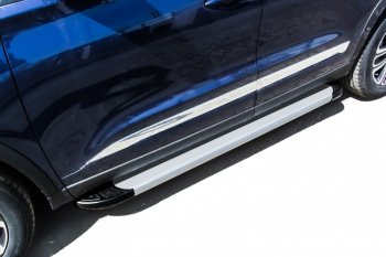 Пороги алюминиевые Slitkoff Chery Tiggo 8  1 T18 (2019-2023) рестайлинг (Optima Silver)