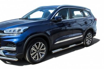 17 699 р. Защита порогов Slitkoff (Ø 76 мм, с проступями)  Chery Tiggo 8 ( (T18),  1 T18) (2018-2023) дорестайлинг, рестайлинг (Полированная нержавейка)  с доставкой в г. Чебоксары. Увеличить фотографию 4