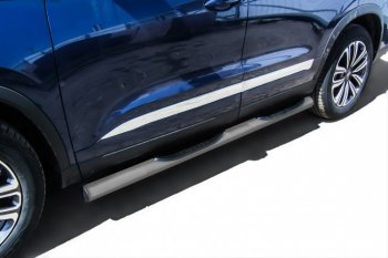 Защита порогов Slitkoff (Ø 76 мм, с проступями) Chery Tiggo 8 ( (T18),  1 T18) (2018-2023) дорестайлинг, рестайлинг (Цвет: серебристый)