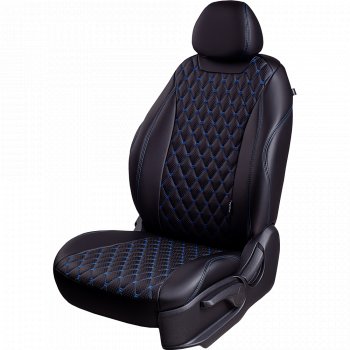 Чехлы для сидений Lord Autofashion Турин Ромб (экокожа, спинка и сиденья 60/40, 2 П-образных подголовника) Vortex Tingo рестайлинг (2012-2014) (Черный, вставка черная, строчка синяя)