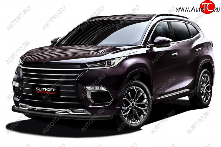 8 299 р. Защита переднего бампера Slitkoff (Ø 57 мм).  EXEED TXL (2020-2021)  дорестайлинг (Цвет: черный)  с доставкой в г. Чебоксары