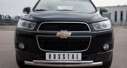 Защита переднего бампера (2 трубыØ63 и 42 мм, нержавейка) SLITKOFF Chevrolet Captiva (2006-2011)  дорестайлинг