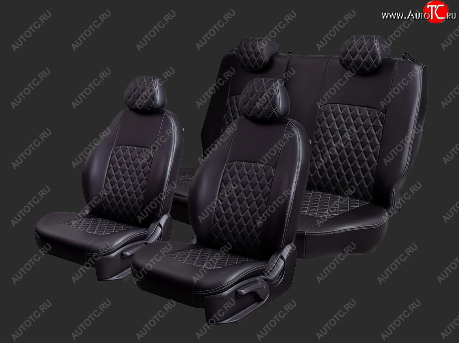 7 849 р. Чехлы для сидений Lord Autofashion Турин Ромб (экокожа, спинка 60/40, 2 Г-образных подголовника) Ravon R4 (2016-2020) (Черный, вставка черная, строчка серая)  с доставкой в г. Чебоксары