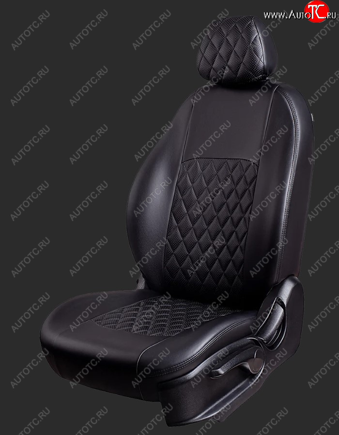 7 849 р. Чехлы для сидений Lord Autofashion Турин Ромб (экокожа, спинка 60/40, 2 Г-образных подголовника) Ravon R4 (2016-2020) (Черный, вставка черная, строчка черная)  с доставкой в г. Чебоксары