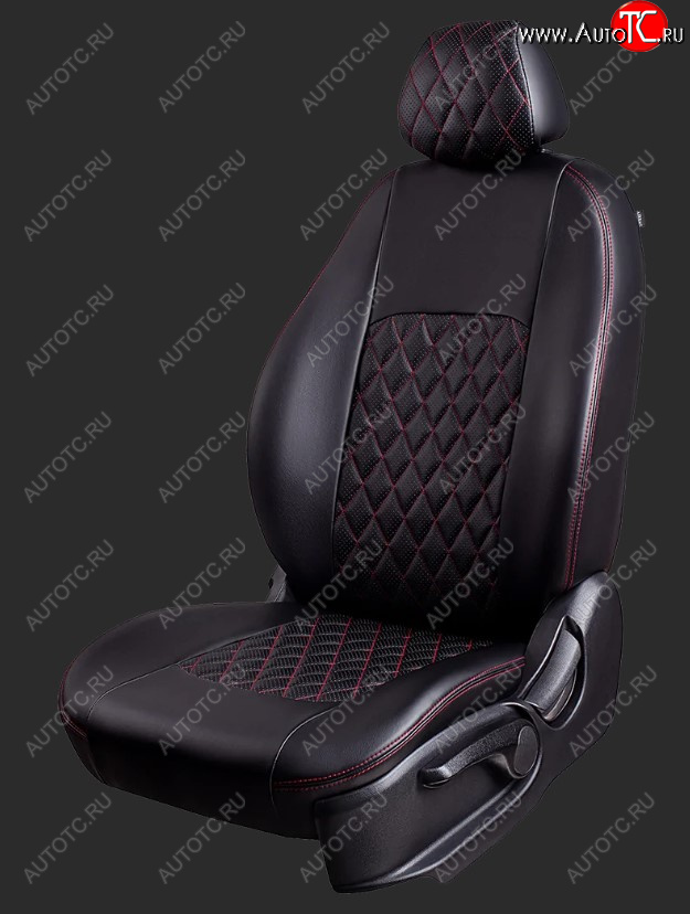 7 849 р. Чехлы для сидений Lord Autofashion Турин Ромб (экокожа, спинка 60/40, 2 Г-образных подголовника) Ravon R4 (2016-2020) (Черный, вставка черная, строчка красная)  с доставкой в г. Чебоксары