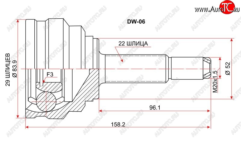 1 599 р. Шрус (наружный) SAT (сальник 52 мм, шлицев 29/22) ЗАЗ Sens седан (2007-2017)  с доставкой в г. Чебоксары