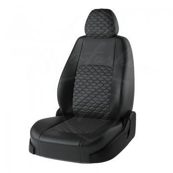 Чехлы для сидений Lord Autofashion Турин Соты (экокожа) Daewoo Nexia рестайлинг (2008-2015) (Чёрный, вставка чёрная, строчка чёрная)