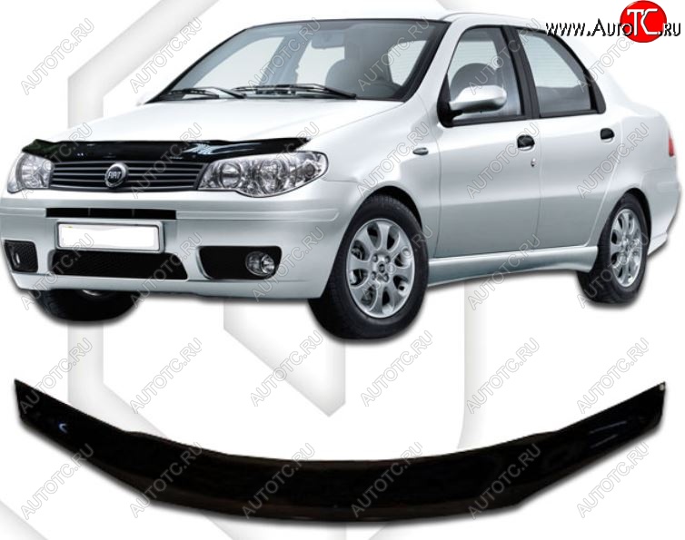 2 079 р. Дефлектор капота CA-Plastic Fiat Albea 170 седан (2002-2012) (Classic черный, Без надписи)  с доставкой в г. Чебоксары