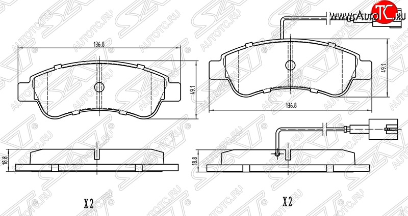 789 р. Колодки тормозные задние SAT (2 датчика износа) Peugeot Boxer 250 (2006-2014)  с доставкой в г. Чебоксары