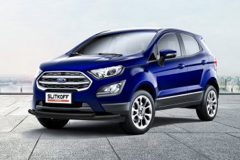 Защита переднего бампера Slitkoff (двойная, d57/42) Ford EcoSport  B515 (2017-2019) рестайлинг (Сталь с полимерным покрытием. Цвет: чёрный)