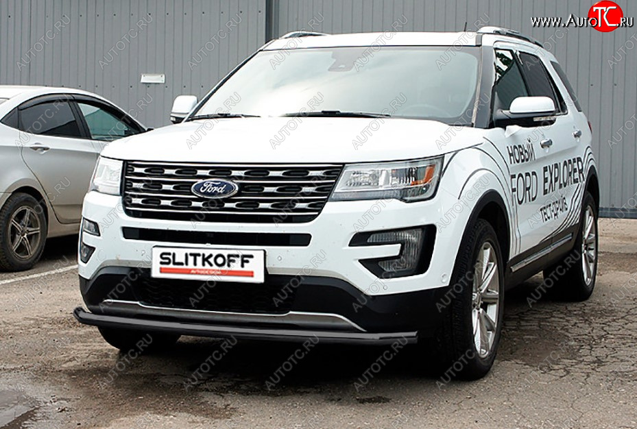 9 499 р. Защита переднего бампера Slitkoff (Ø 57 мм).  Ford Explorer  U502 (2015-2018) 1-ый рестайлинг, 5 дв. (Сталь с полимерным покрытием. Цвет: черный)  с доставкой в г. Чебоксары