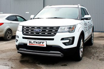 16 749 р. Защита переднего бампера Slitkoff (d76 мм)  Ford Explorer  U502 (2017-2019) 2-ой рестайлинг, 5 дв. (Нержавейка, Полированная)  с доставкой в г. Чебоксары. Увеличить фотографию 2
